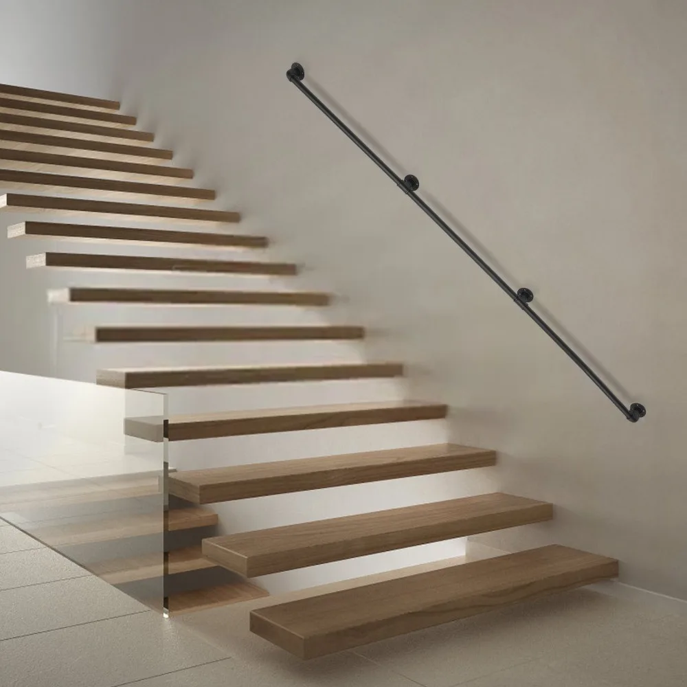 Pasamanos de tubo Industrial de 8 pies y 2,4 M, barandilla de Metal, pasamanos de escalera, montaje en pared, carril de escalera de seguridad antideslizante, pasamanos de balaustre
