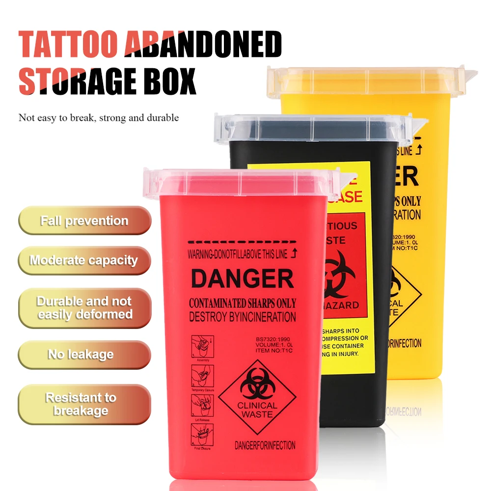 3-kleuren Sharps Container Medische Naalden Bin Biohazard Tattoo Piercing Naalden Verwijdering Verzameldoos Tattoo Artist Afval Box