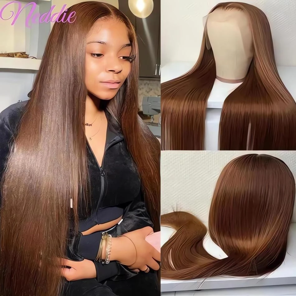 13X6 Chocolate Brown Lace Front Wigs 13X4 Bone Straight Human Hair 30 32 Inch Lace Frontal Colored Wig 100% Brazilian For Women