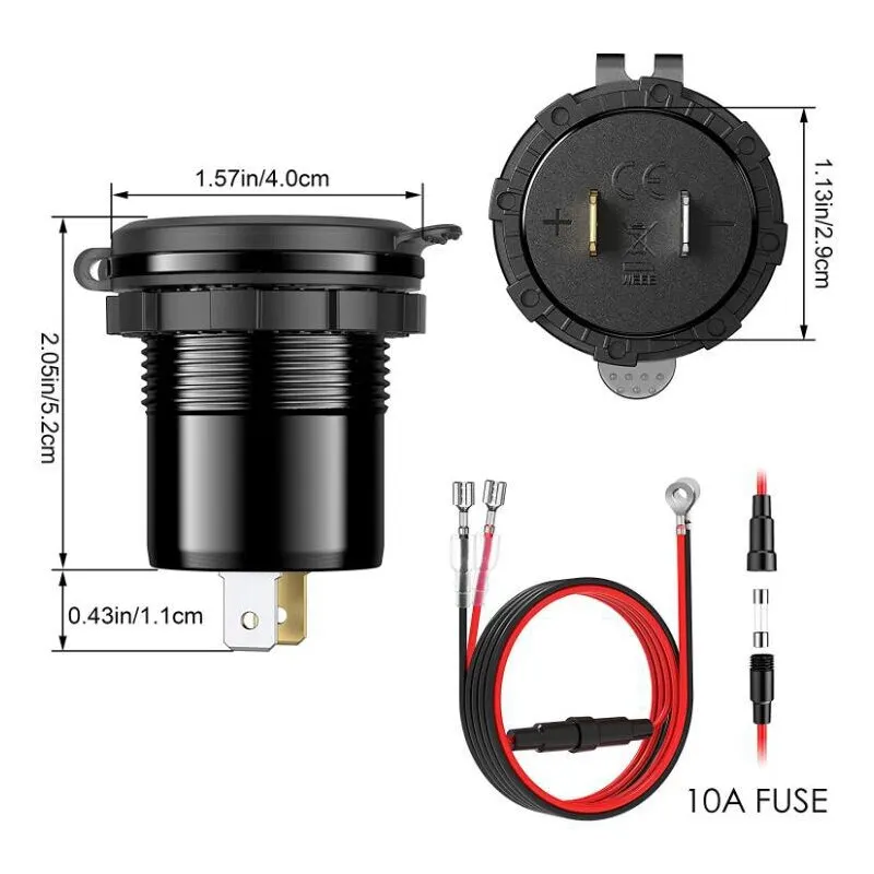 12 V/24 V 36 ワットアルミ防水デュアル QC3.0 USB 急速充電器ソケット電源コンセントアダプタ LED デジタル電圧計