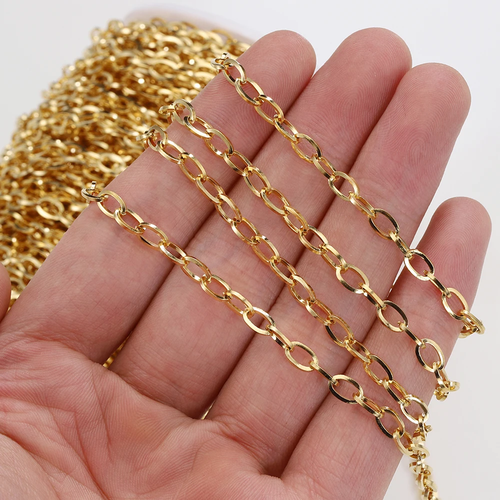 Cadenas cubanas ovaladas de acero inoxidable de 1 metro y 4mm para fabricación de joyería, suministros de bricolaje