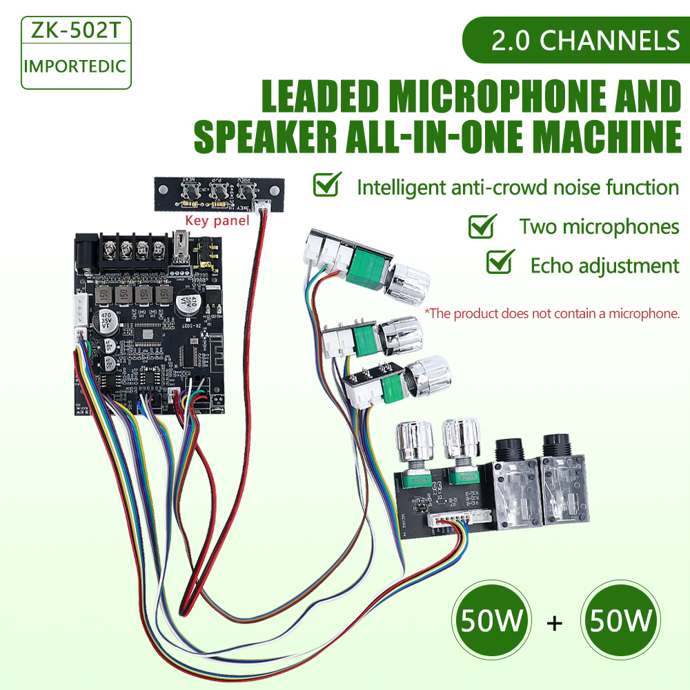 ZK-502T Bluetooth Versterker Board 50W + 50W 2.0 Kanaals TPA3116D2 Met Dual Mic Ingang Echo/Volumeregeling