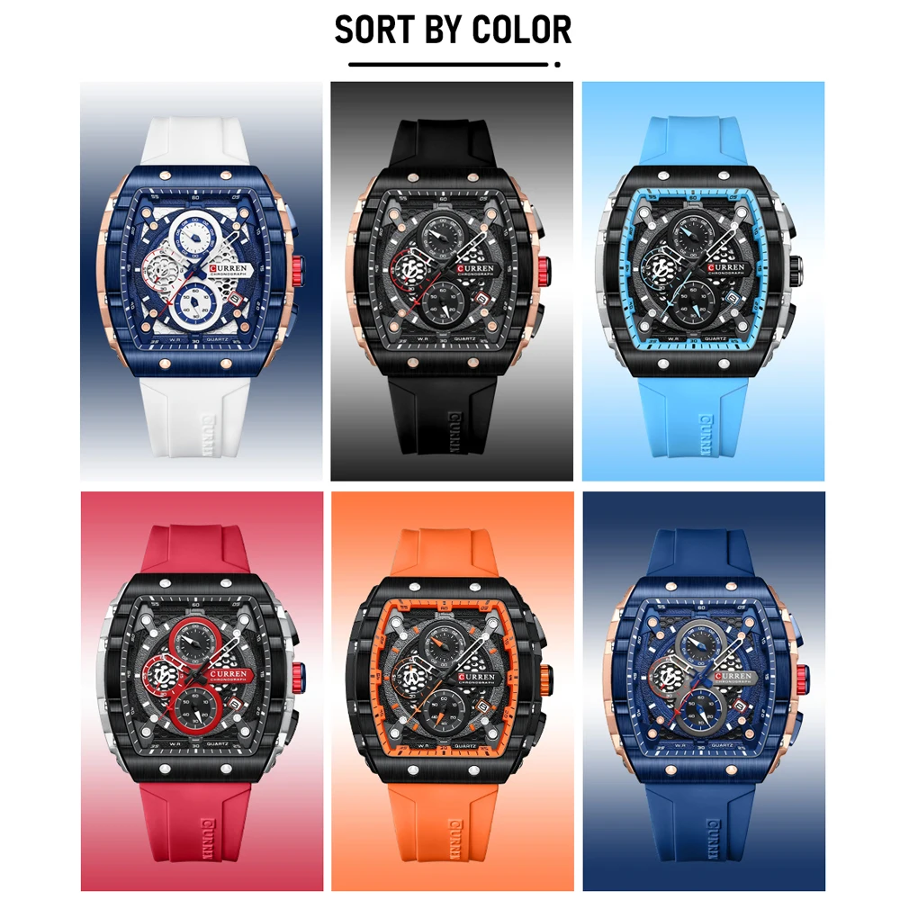Relojes CURREN de la mejor marca para hombre, reloj de pulsera de cuarzo cuadrado de lujo, reloj cronógrafo luminoso resistente al agua para hombre, reloj con fecha