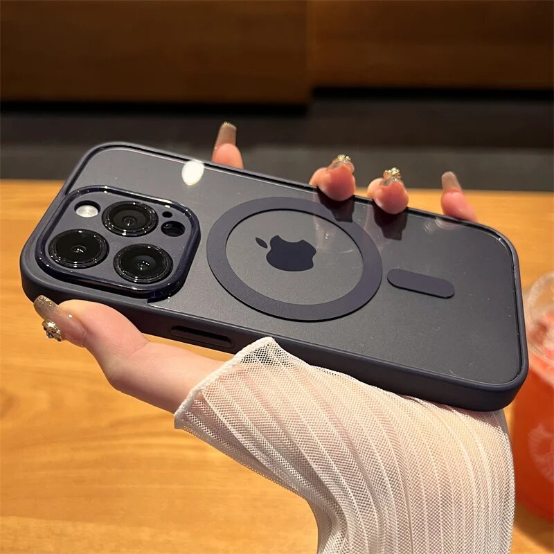 Funda Magsafe de carga inalámbrica magnética de lujo para iPhone 16 15 14 13 12 11 Pro Max protección de lente cubierta transparente
