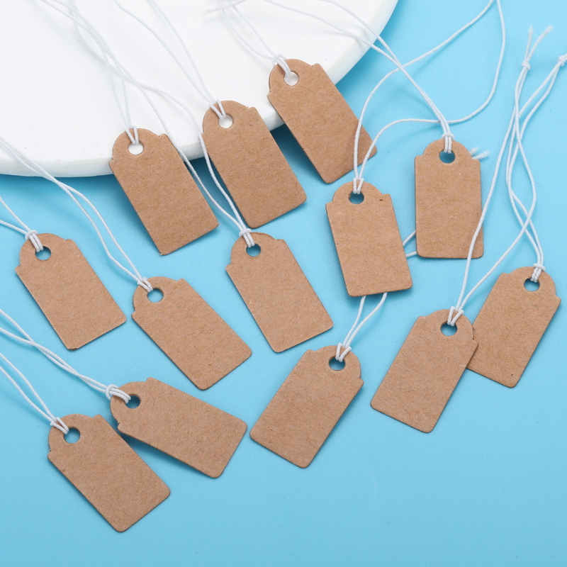 100 stks sieraden klein label diy blanco kleine tag multi size kraftpapier witte elastische lijn prijskaartje X13