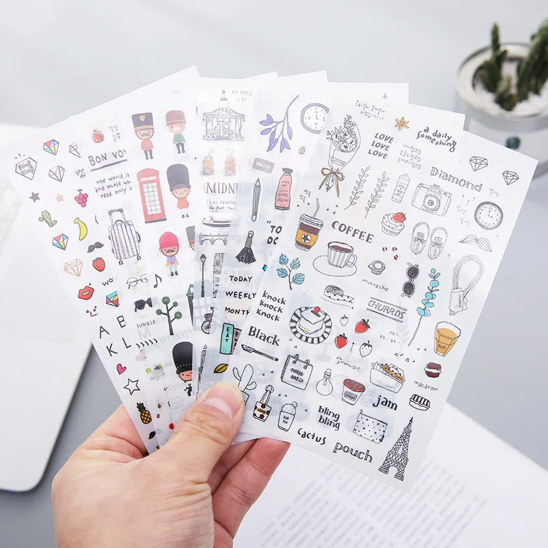 6 pçs/set bonito kawaii aquarela vento adesivos diário de viagem diy caderno diário álbum adesivos papelaria coreano