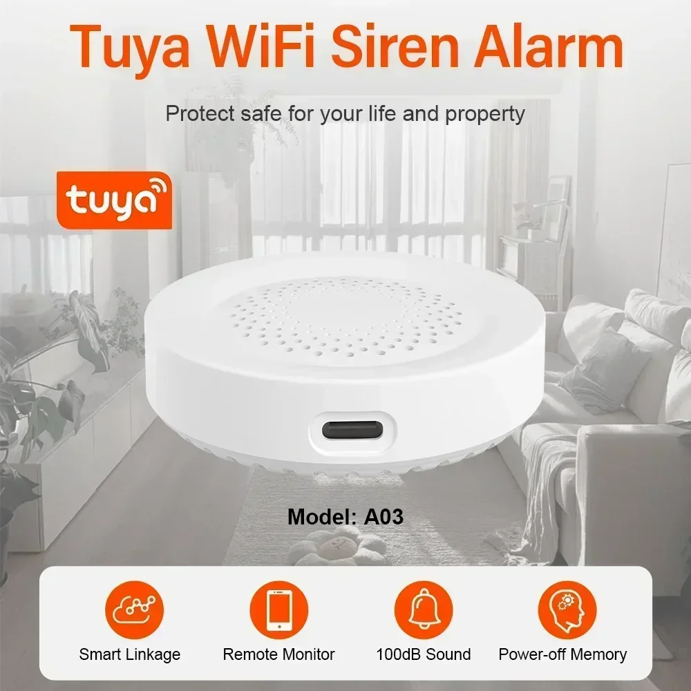 Tuya WiFi ไซเรนปลุกสําหรับการรักษาความปลอดภัยบ้านอัจฉริยะลําโพง 100db ทํางานร่วมกับ Alexa Yandex Alice
