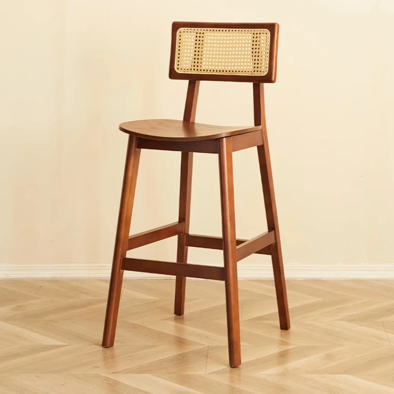Nordic Soild Wooden Bar Chairs Retro Woven Relaxing Comfortable Bar Chairs Ergonomic Backrest Restaurante Muebles Home Furniture