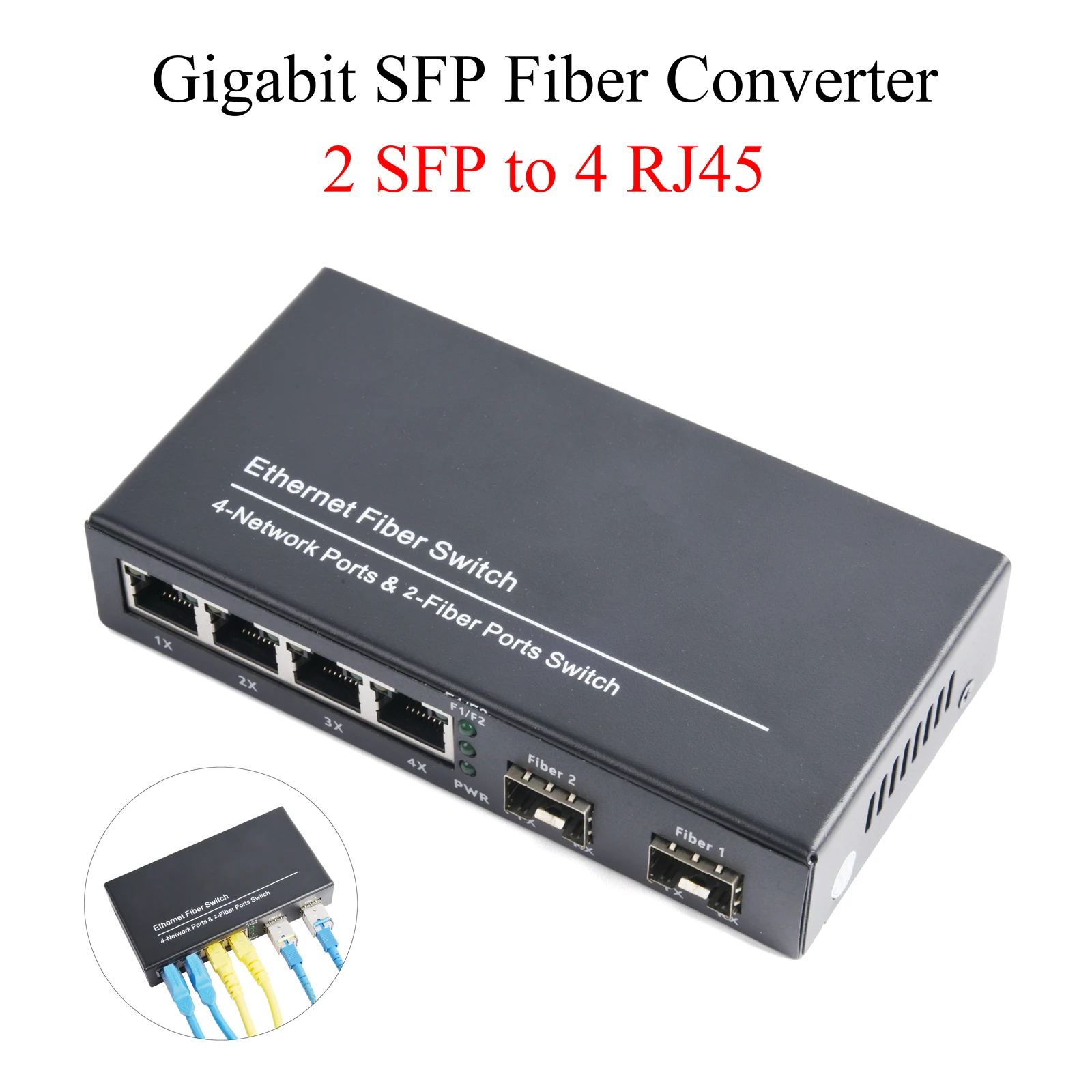 1PCS Gigabit SFP Media Converter 2 SFP zu 4 RJ45 Transceiver 10/100/1000M Fiber Optic schalter Mit 3KM/20KM LC/SC SFP Modul
