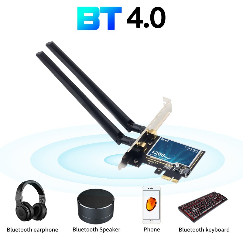 Fvi-adaptador PCIE de tarjeta WiFi inalámbrica de 1200Mbps, FV-AC1200 de banda Dual, 2,4 Ghz/5Ghz, 802.11AC, para Bluetooth 4,0, Win7/10/11
