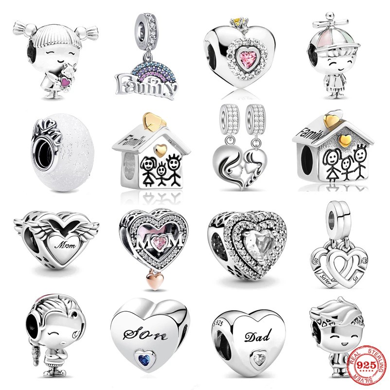 Europa-Charm aus 925er Silber, passend für Original-Armbänder, Schmuckanhänger, für Jungen und Mädchen, funkelnde Mutterperle, Schwestern, Pandora, baumelnd