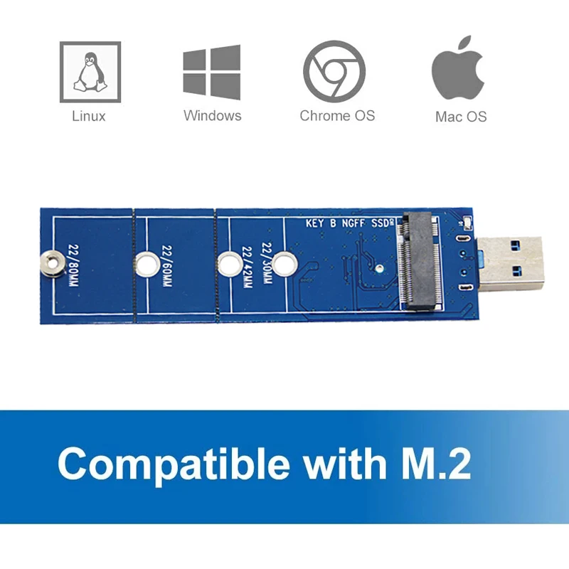 Адаптер M.2 — USB B Key M.2 SATA SSD-адаптер Конвертер NGFF M2 — USB 3.0 Плата Riser Поддержка 2230 2242 2260 2280 M.2 SSD