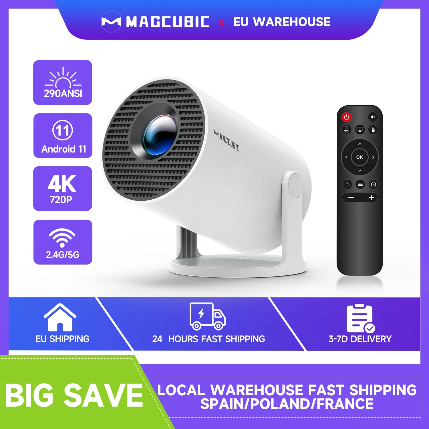 Supporto mini proiettore Magcubic 4K 720P con dual band WIFI6 5G wireless Android 11 290 ANSI 180 °   Video ruotabile HY300 Pro