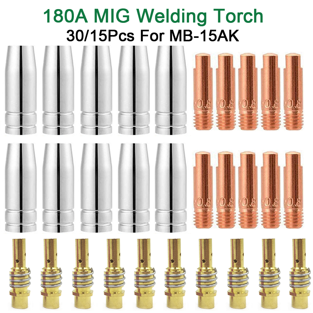 15/30 шт. MB-15AK расходные материалы для сварки горелки 180A MIG горелка держатель наконечников газового сопла пистолет шейный ключ для сварочного аппарата 15AK MIG