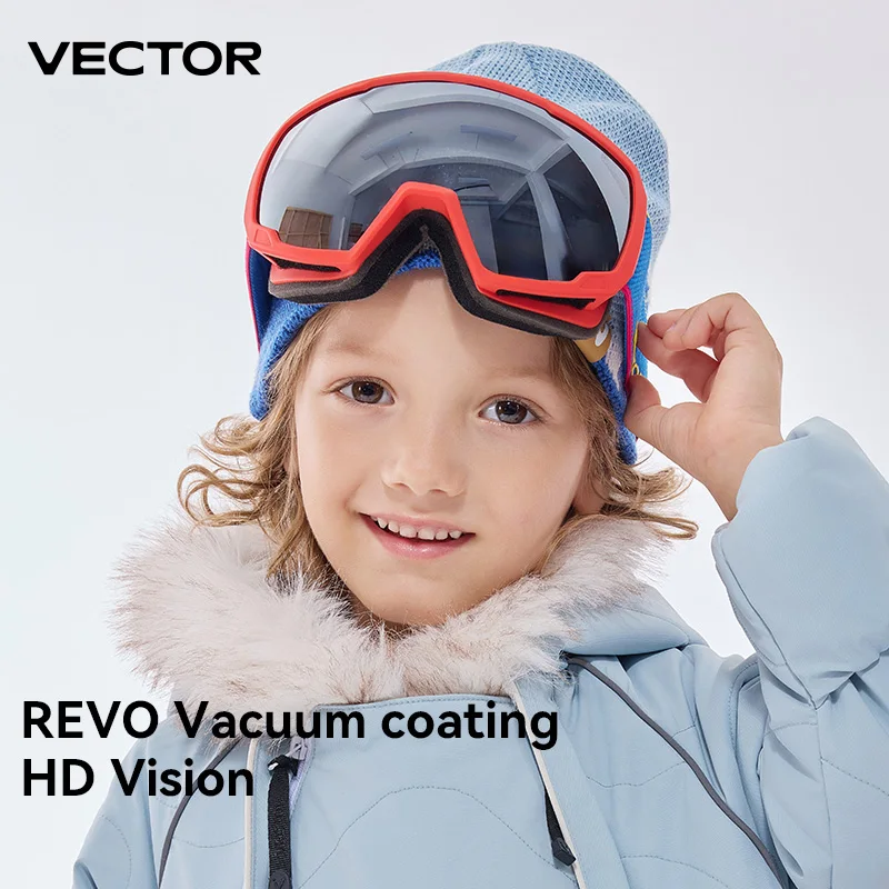 Детские лыжные очки VECTOR, оправа с принтом и ремешком для мальчиков и девочек, сменные магнитные линзы, солнцезащитные очки UV400, противотуманные зимние очки