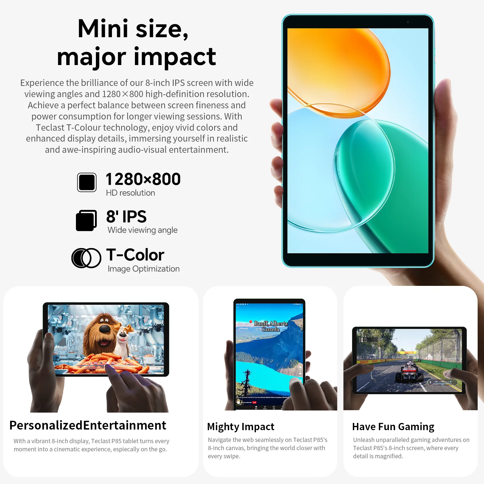 Teclast P85 2025 Android 15 Tablet 8“ IPS 9GB(3GB+6GB Expansion) RAM 64GB ROM A333 5-core Wi-Fi 6 Type-C Metal Body 5000mAh