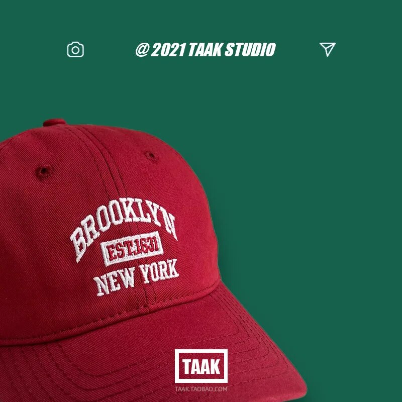 Baseball Hat Women's Spring And Summer, Korean Version, Ins Street, Burgundy Letter Embroidery, Cap, Summer Men