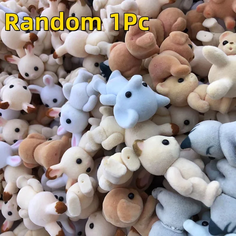 Random 1* Simulate Forest Family Animal Figure Broken Skin Rabbit Bear Dog Flocked Shaggy Figurine Model Toy Kid Factory Defects