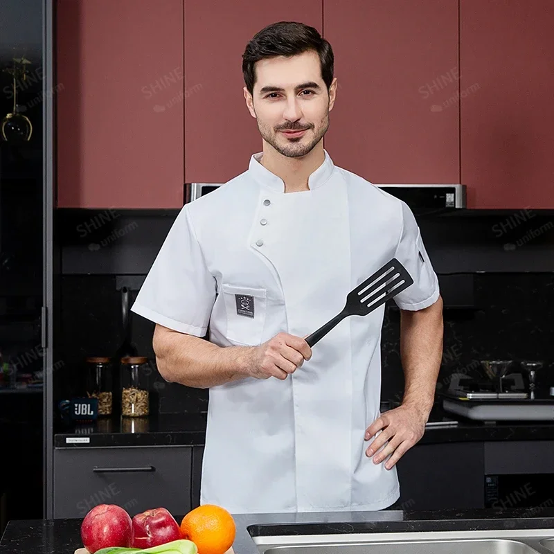 ผู้ชาย Chef แขนสั้นชุดห้องครัวร้านอาหาร Chef Coat เสื้อเบเกอรี่ Breathable Chef ชุดแขนยาว Chef แจ็คเก็ตผ้ากันเปื้อน