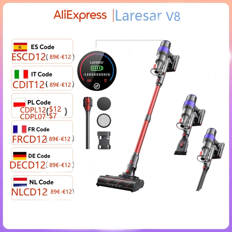 LARESAR V8 48000PA 500W Akku-Staubsauger für Auto, 60 Minuten Haushaltsgeräte, kabellos, abnehmbarer Akku, NEU, bürstenloser Motor