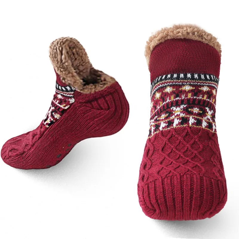 Calcetines térmicos esponjosos para hombre, calcetines cálidos de invierno para mujer, calcetines cortos de algodón gruesos para dormir en casa, calcetines suaves antideslizantes para suelo peludo
