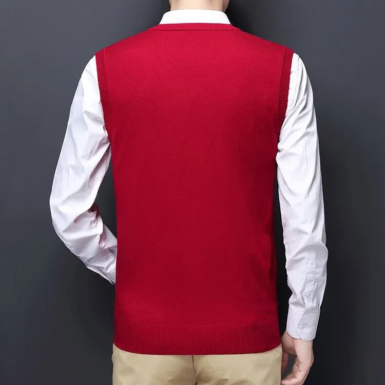 2025ผู้ชายใหม่ฤดูใบไม้ร่วงHigh-Endเสื้อกันหนาวVคอถักแขนกุดMensเสื้อผ้าPullover Tops