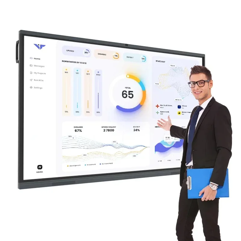 55 65 pulgadas 4K Multimedia todo en uno Pc pantalla táctil tablero inteligente móvil 75 85 pulgadas pizarra interactiva
