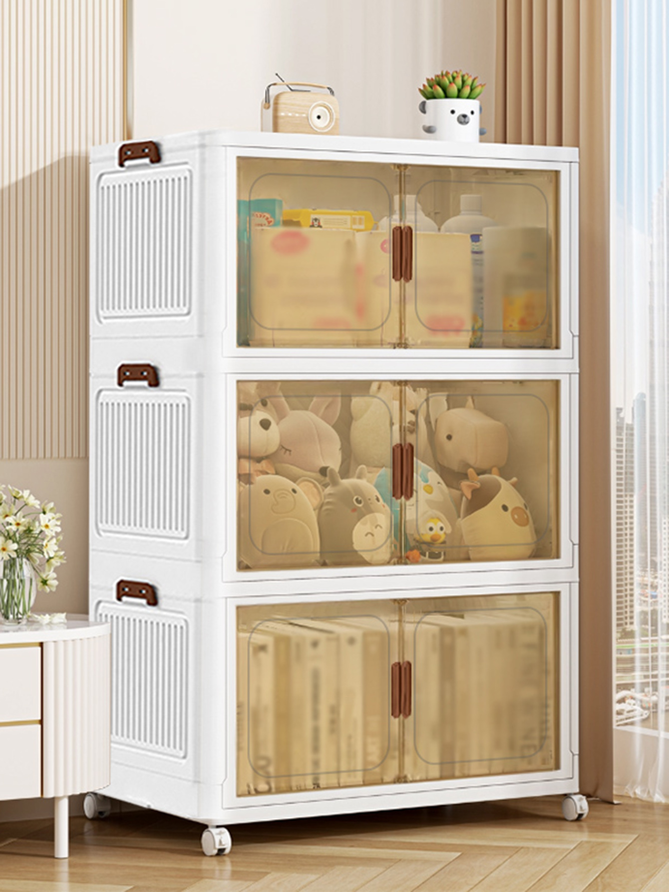 45-5layers Plastic Storage Bins with Lids, Stackable Storage Containers with Wheels, Folding Storage Boxes, Collapsible Storage