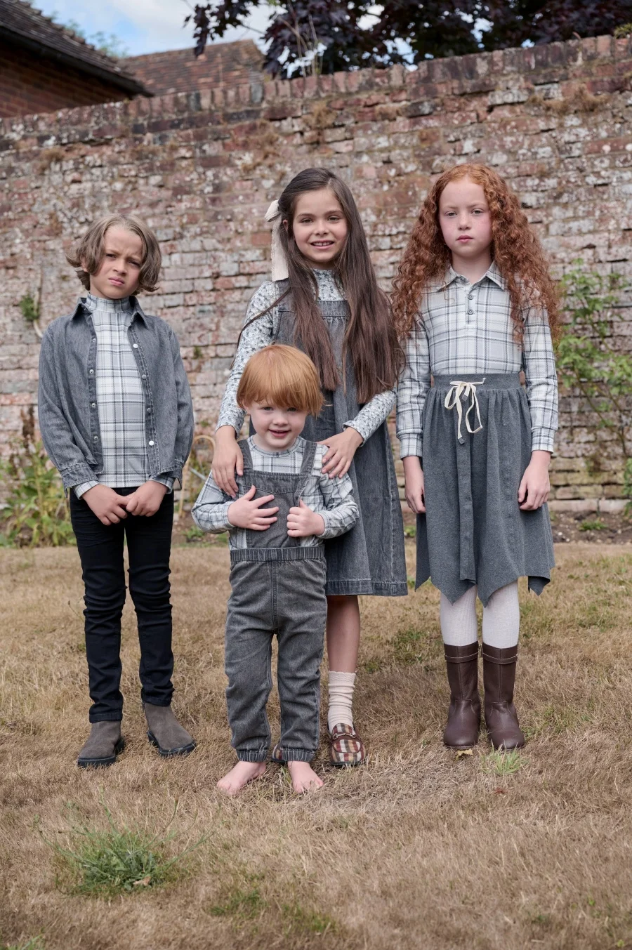AS AW25 Colección de mezclilla gris + jersey acanalado ropa familiar a juego ropa para niños y niñas