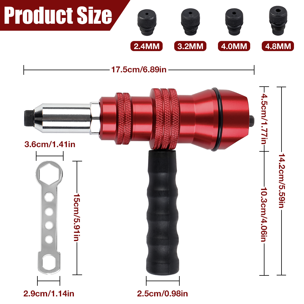 Machine à riveter, adaptateur de pistolet à rivets électrique 2,4 mm-3,2 mm-4,0 mm-4,8 mm, outil de rivetage domestique, avec poignée, machine à riveter multifonction sans fil, adaptée aux perceuses électriques
