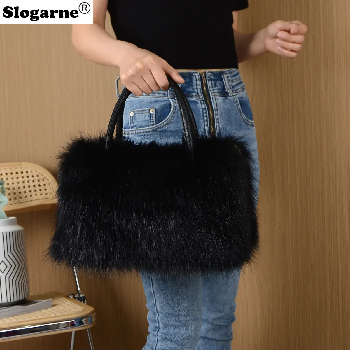 2025 bolsa de pele de raposa falsa feminina luxo novo design sacos macios senhoras inverno peludo sacola macia alta qualidade sacos de pele noite