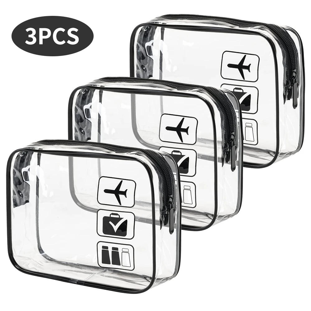 Bolsa de cosméticos, 3 uds., bolsas de artículos de tocador transparentes, bolsa compatible con aerolínea, bolsa de aseo, práctica bolsa de aseo de viaje Fa