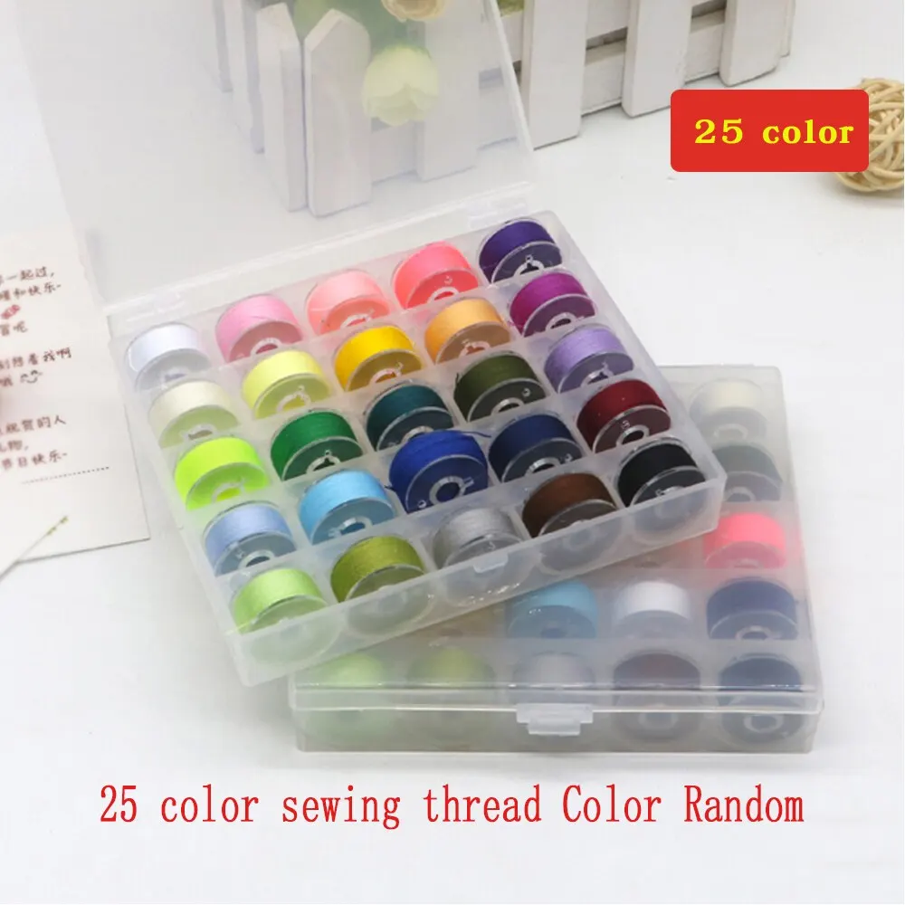 ด้ายเย็บผ้าโพลีเอสเตอร์งานปักด้วยมือสี25/36กล่องสีแบบสุ่ม