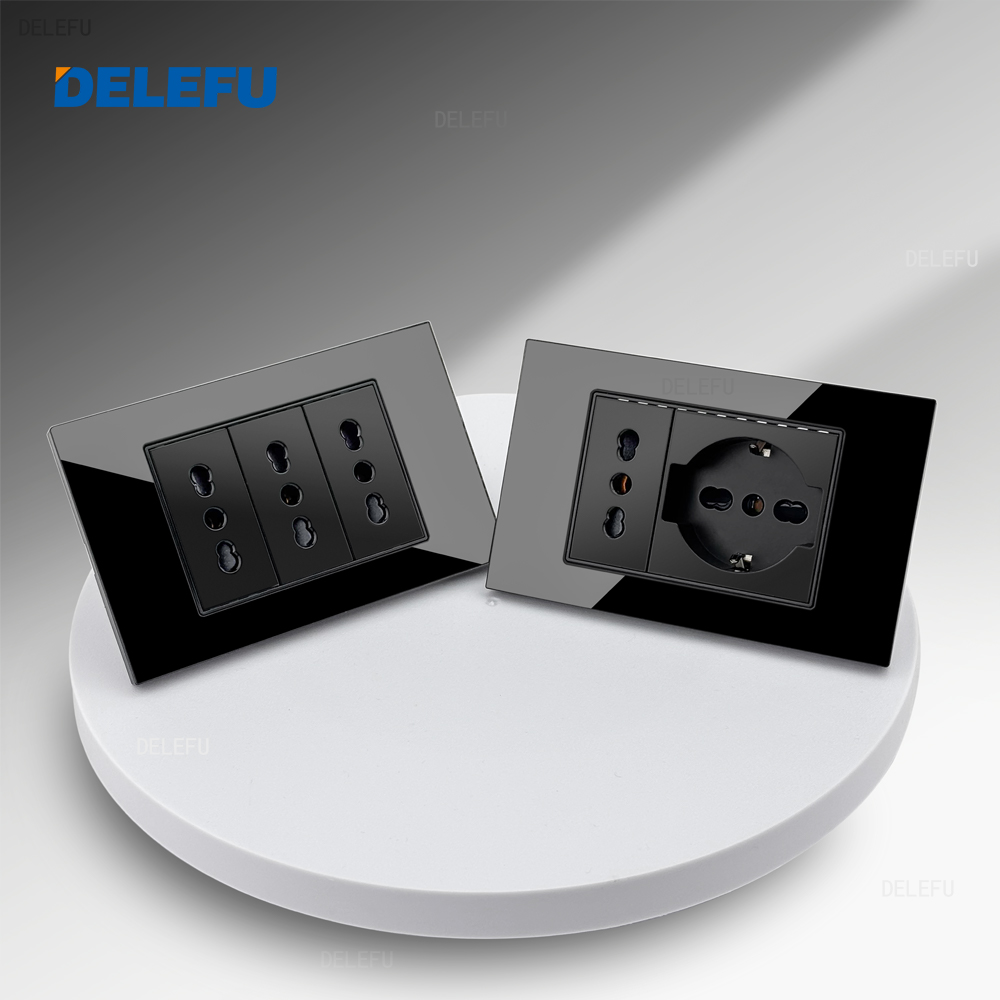 DELEFU Черное закаленное стекло Италия USB TypeC Настенная розетка для быстрой зарядки Schuko Tuya Wi-Fi Smart Switch Sat TV Tel Doorbell Чили