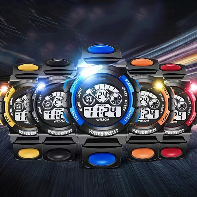 นาฬิกาส่องสว่างสําหรับเด็ก LED สีสันแฟลชดิจิตอลกันน้ําสําหรับชายหญิงวันที่สัปดาห์สร้างสรรค์เด็กแฟชั่นนาฬิกา