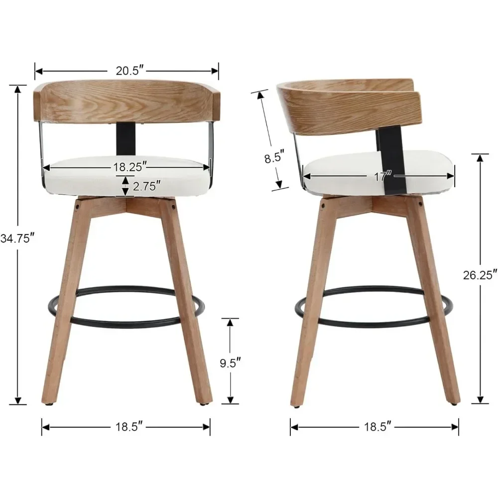 Bar Stools Set of 3 26" Counter Height Bar Stool with Footrest - Modern Wood Barstools with Linen Upholstered Seat, Bar Stools