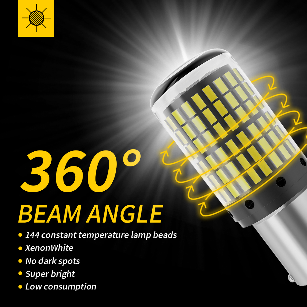 2PCS 1156 BA15S LED CANBUS 3014 144 SMD 1157 BAY15D P21/5W 7440 T20 7443 ไฟเลี้ยวย้อนกลับไฟเบรค 12V สีขาว