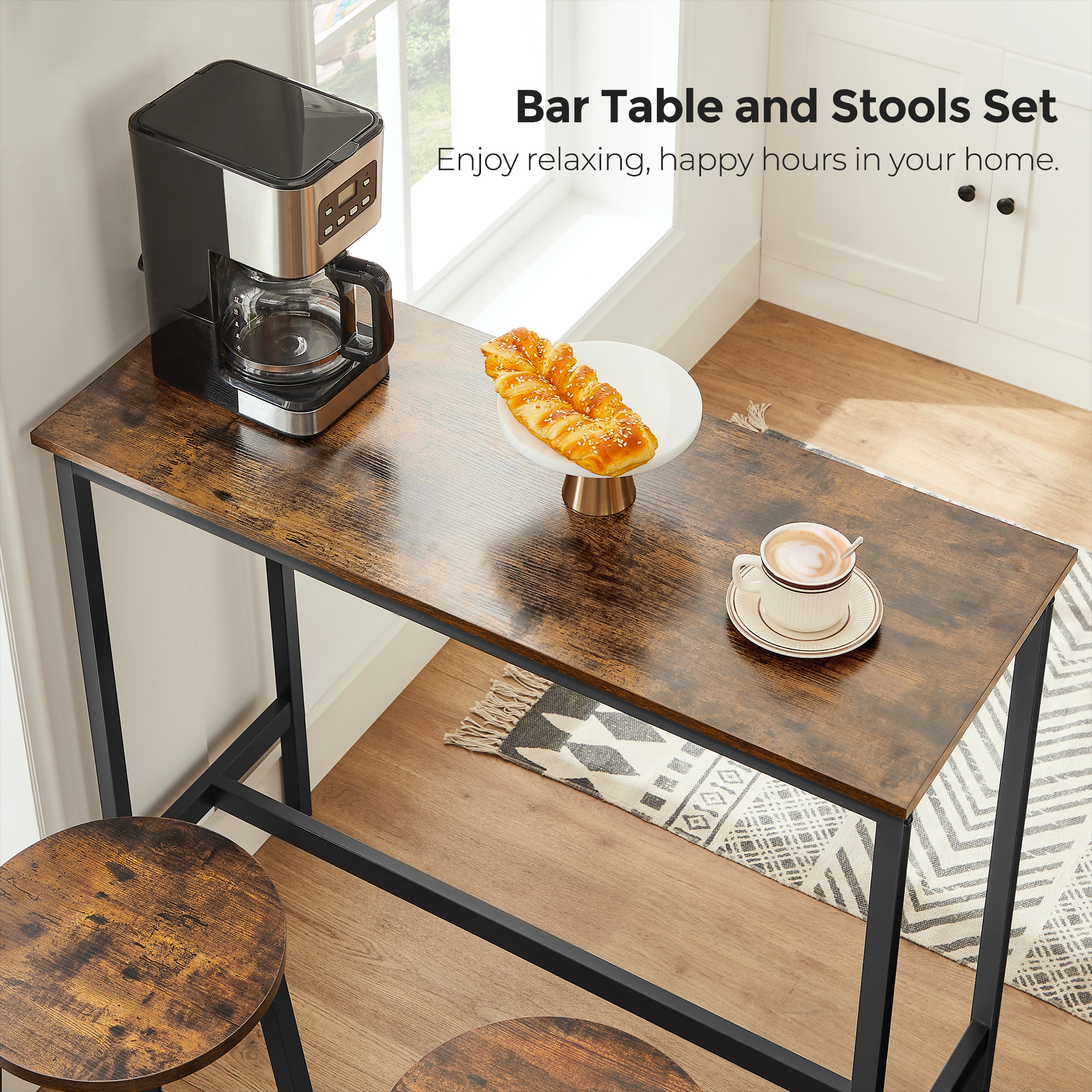 VASAGLE Bar Table and Chairs Set, Kitchen Bar Table with Bar Stools Set of 2, Dining Table Set, Industrial Steel Frame