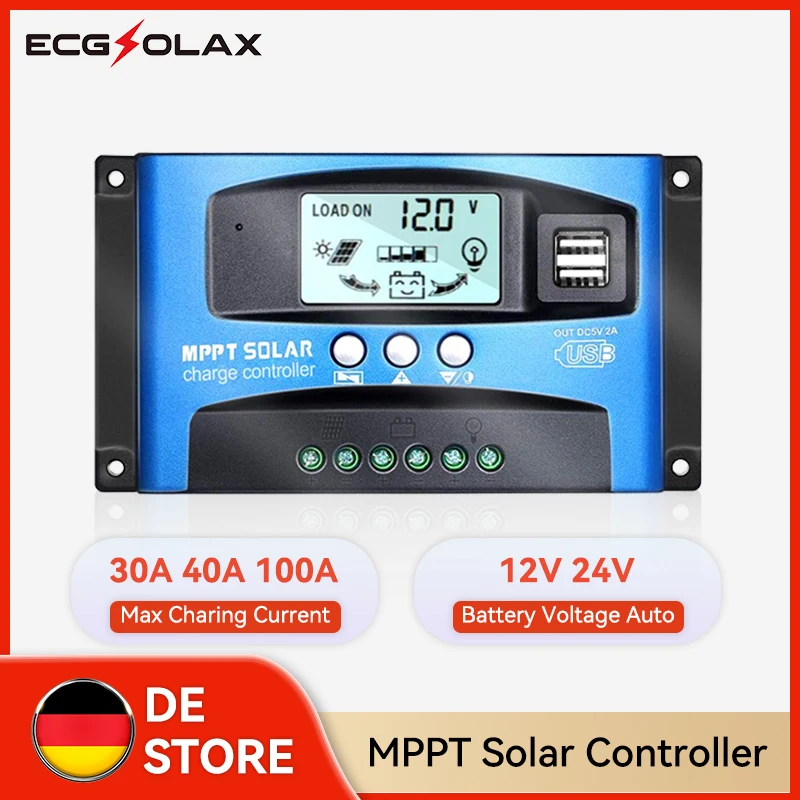 ECGSOLAX 30A 40A 100A MPPT Solar Laadregelaar 12V 24V Auto Solar Regulator Met LCD Max PV 50VDC Solar Laadregelaar