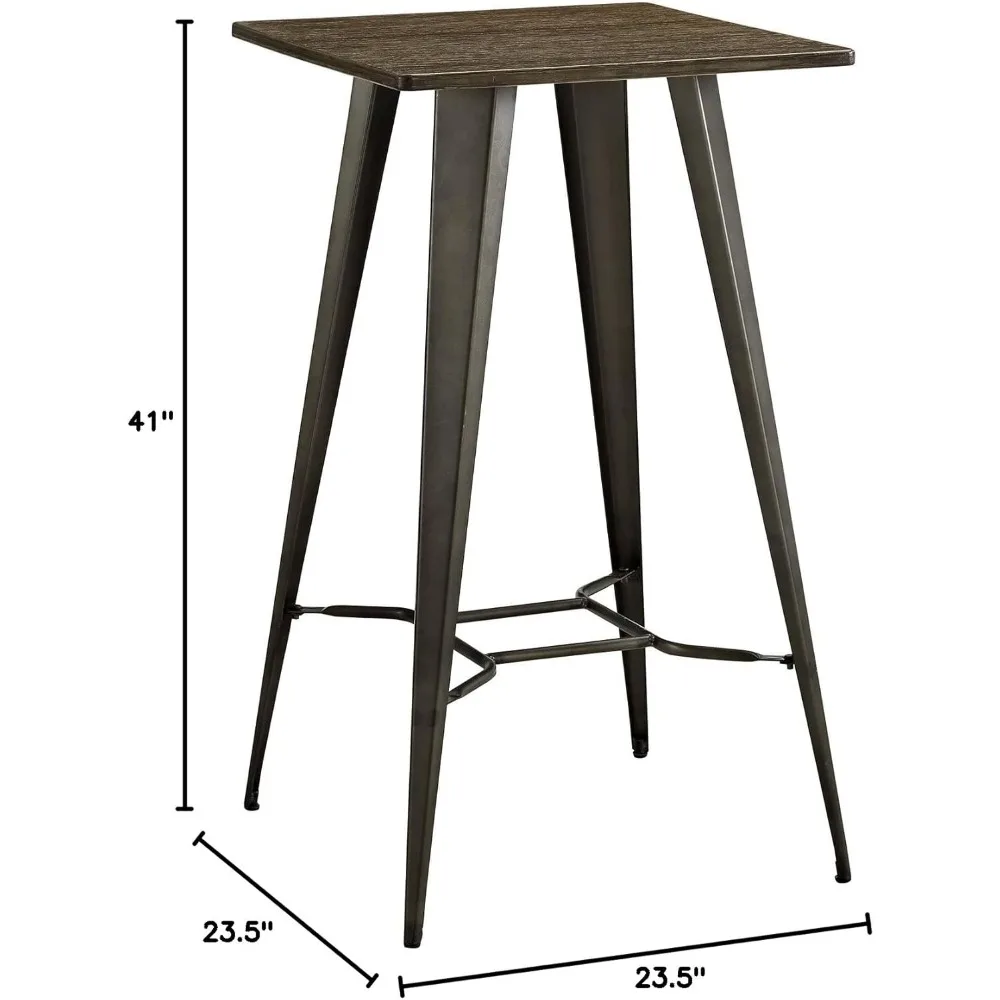 Direct Rustic Modern Farmhouse Steel Metal Square Bar Table with Bamboo Top in Brown