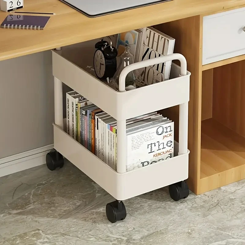 Organizador de papelería desmontable de 2 capas, carrito de mano, organizador de escritorio de oficina, cajas de plástico, accesorios, suministros escolares