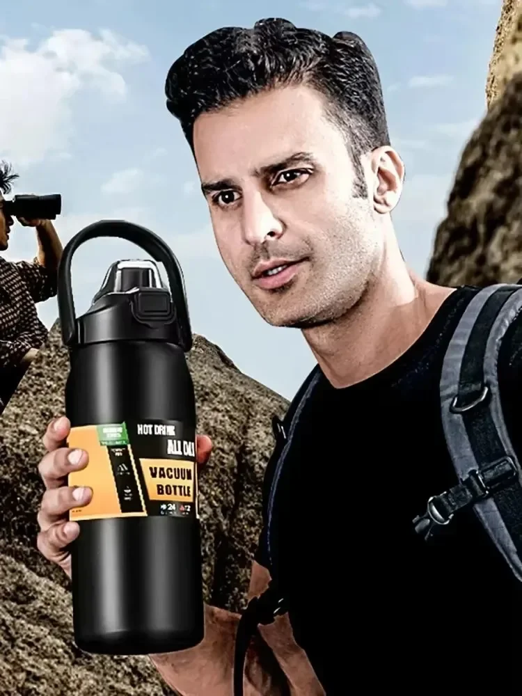 304 caneca térmica de aço inoxidável ao ar livre garrafa térmica portátil frascos de vácuo garrafa de água esportiva fria e quente com palha