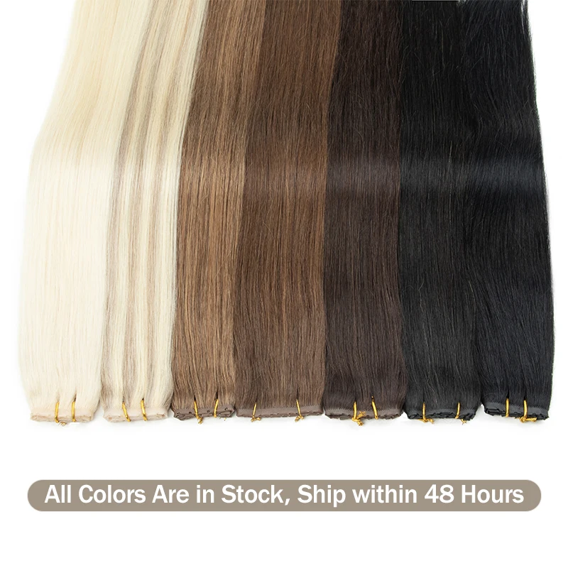 Fita pu plana com buraco invisível, cabelo humano, abas duplas, 25cm de comprimento, trama pu, cabelo humano real, sem cola, aplicação de microlink, 40-50g