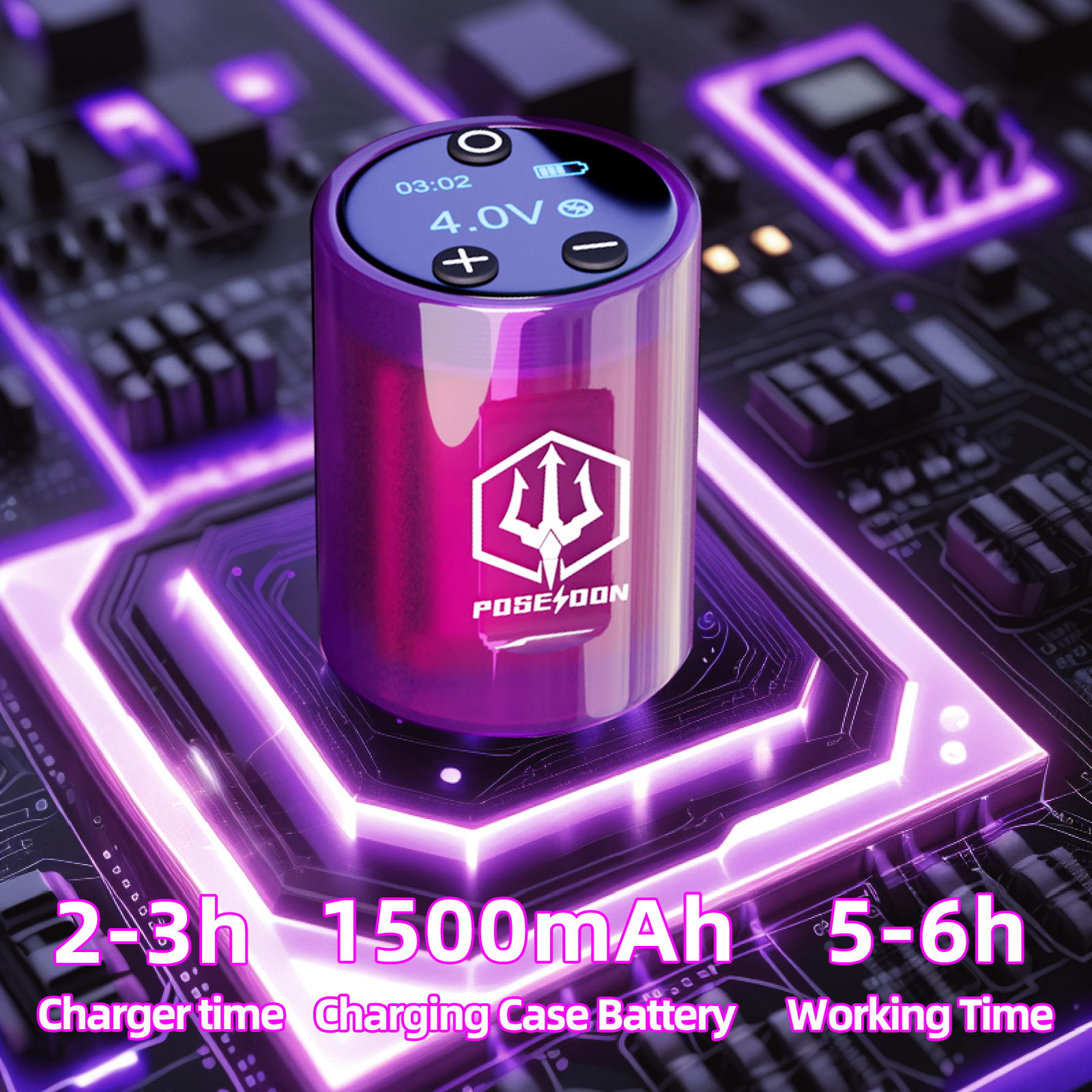 ชุดสัก POSEIDON High Power ชุดปากกาสักสําหรับแต่งหน้าถาวรสักชุดเครื่อง Hot สีม่วง Tattoo Power Supply Tattoo Gun