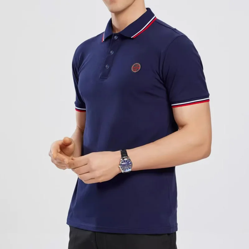 เสื้อโปโลผู้ชายใหม่2024, เสื้อโปโลผ้าคอตตอนแท้ผู้ชายธุรกิจฤดูร้อนแฟชั่นสีล้วนสวมใส่สบายอเนกประสงค์