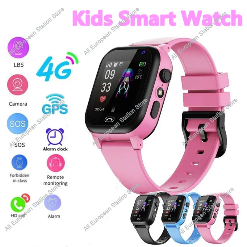 Montre connectée 4G pour enfants, SOS, localisation GPS, appel vidéo, carte Sim, caméra avec écran tactile léger, étanche