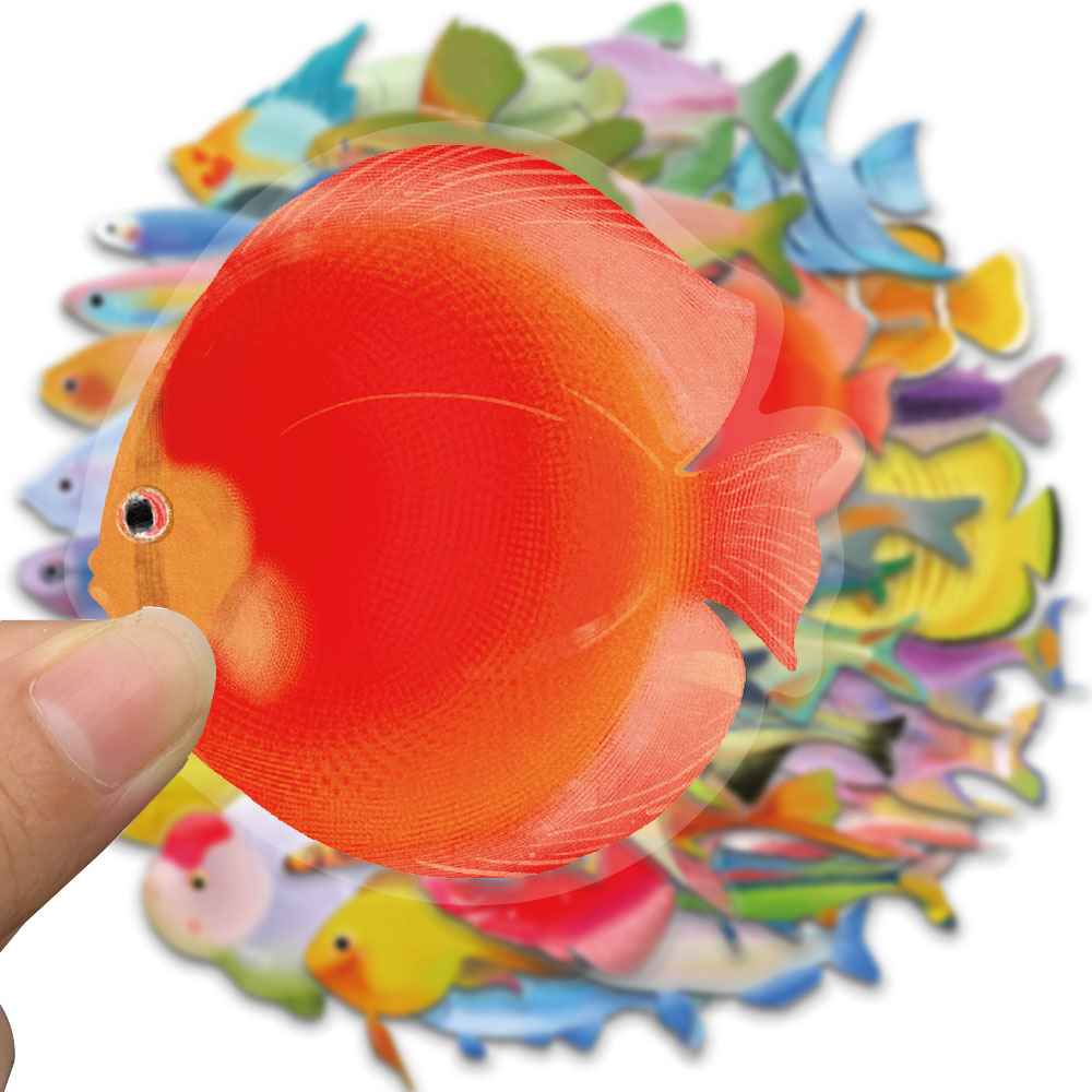 50PCS ปลาโปร่งใสสติกเกอร์แล็ปท็อปรูปลอกห้องนั่งเล่นสมุดภาพสเก็ตบอร์ดกระเป๋าเดินทาง Art กันน้ําโทรศัพท์สติกเกอร์ Graffiti