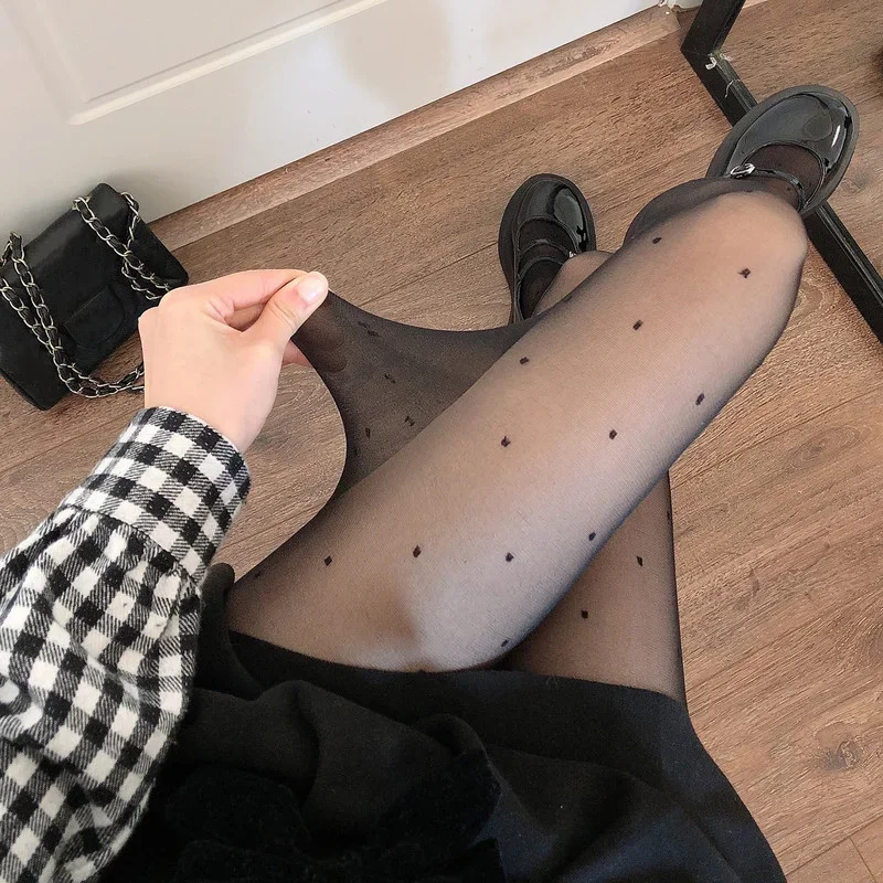 Gợi Cảm Nữ Quần Thun Liền Mạch Ren Lưới Fishnet Quần Mùa Hè Nylon Chấm Bi In Hình Dán Vớ Nữ Đàn Hồi Thông Minh