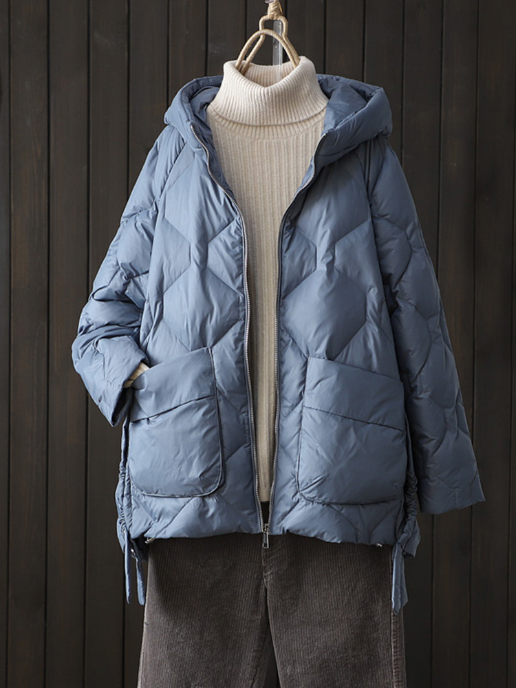 แจ็คเก็ตขนเป็ด90% สีขาวสำหรับผู้หญิง, ใหม่เสื้อกันหนาวขนเป็ดแบบลำลองทรงหลวมมีฮู้ดเสื้อคลุมขนเป็ดสั้นให้ความอบอุ่น