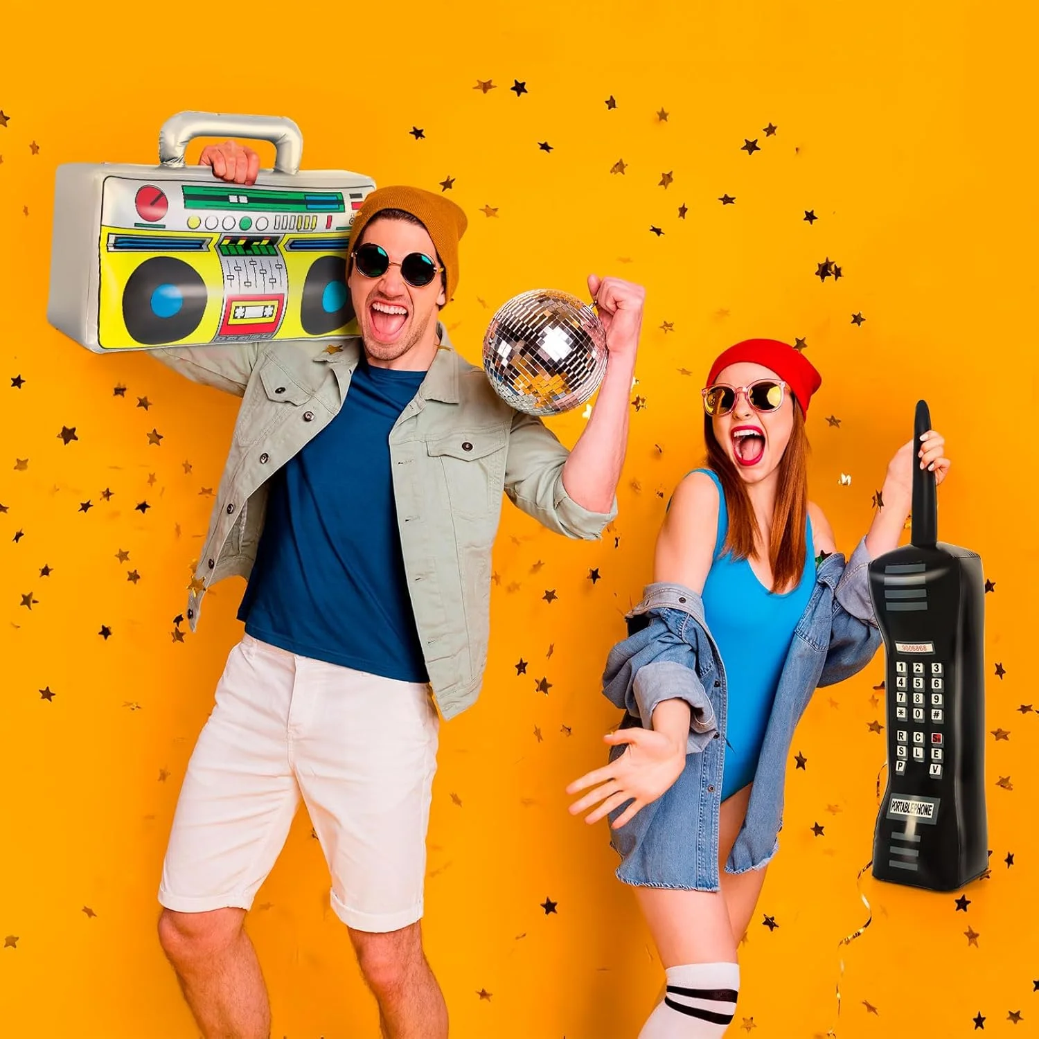 2 rádios infláveis, telefones celulares infláveis, adereços sem baterias, adequados para decorações de festas dos anos 80 e 90, suprimentos para festas de aniversário temáticas de hip-hop, decorações